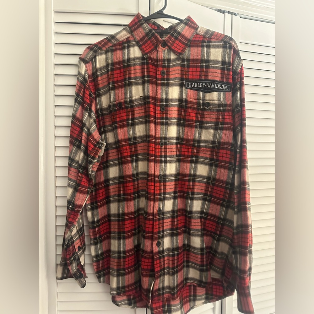 Harley Davidson Motor Clothes Long Sleeve Flannel Shirt Large